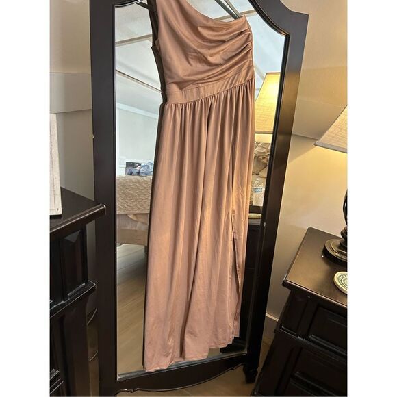 NEW LYANER 1 Shoulder High Split Sleeveless Ruched Cocktail Maxi S - Picture 1 of 5